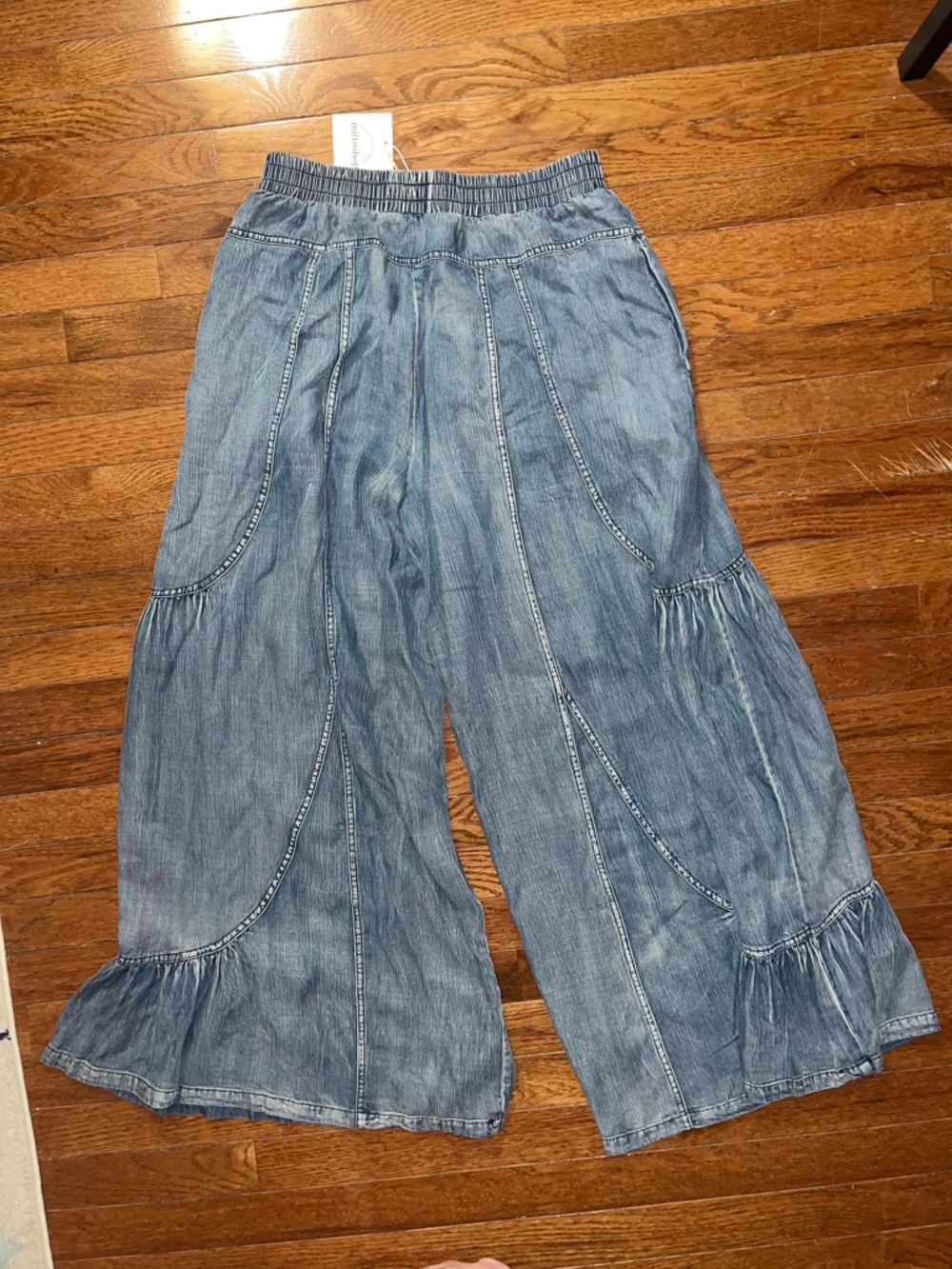 👖AWESOME NWT size large boutique brand MITTOSHOP Tiered Wide Leg Denim Pant
